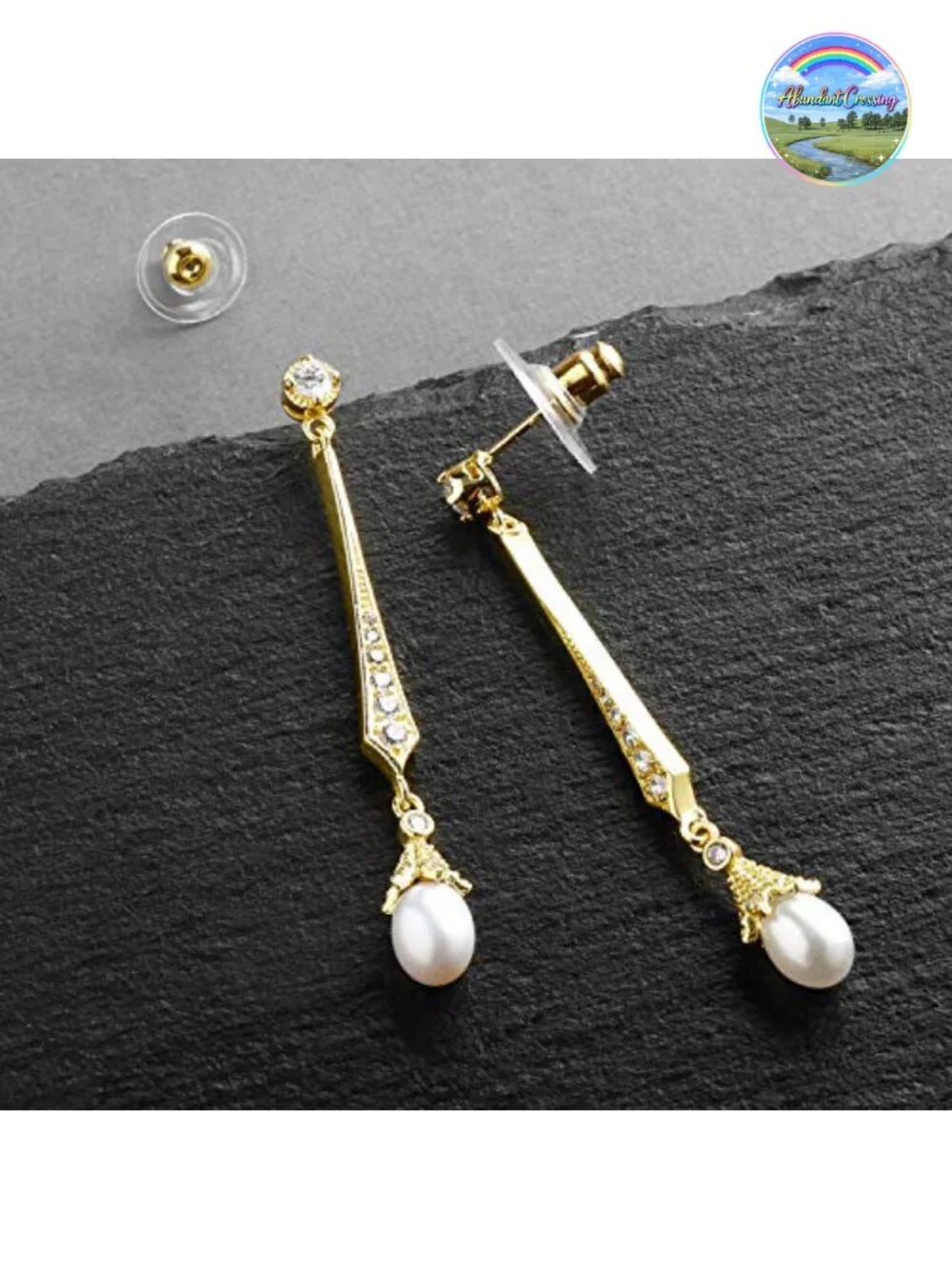 Cultured Freshwater Pearl Dangle Earrings with Cubic Zirconia, 2 Inch Bridal